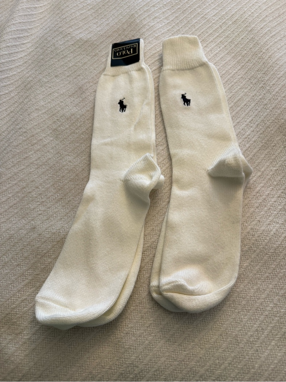 Polo by Ralph Lauren White Crew Socks with Black Pony - Single Pair